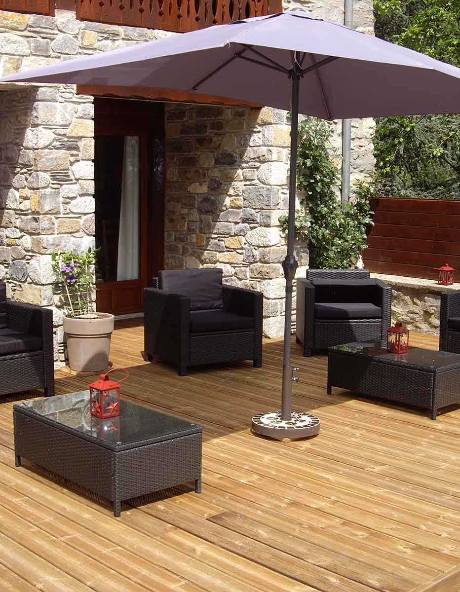 garden decking at l'ancienne poste avajan in the french pyrenees image of